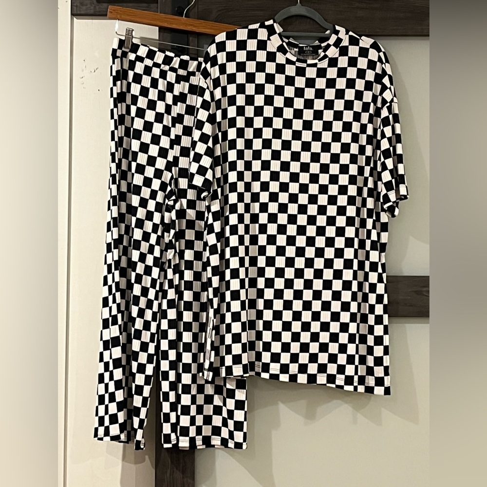 Dressed in LaLa ~ Lex Ribbed Playsuit in Black + White Checkerboard